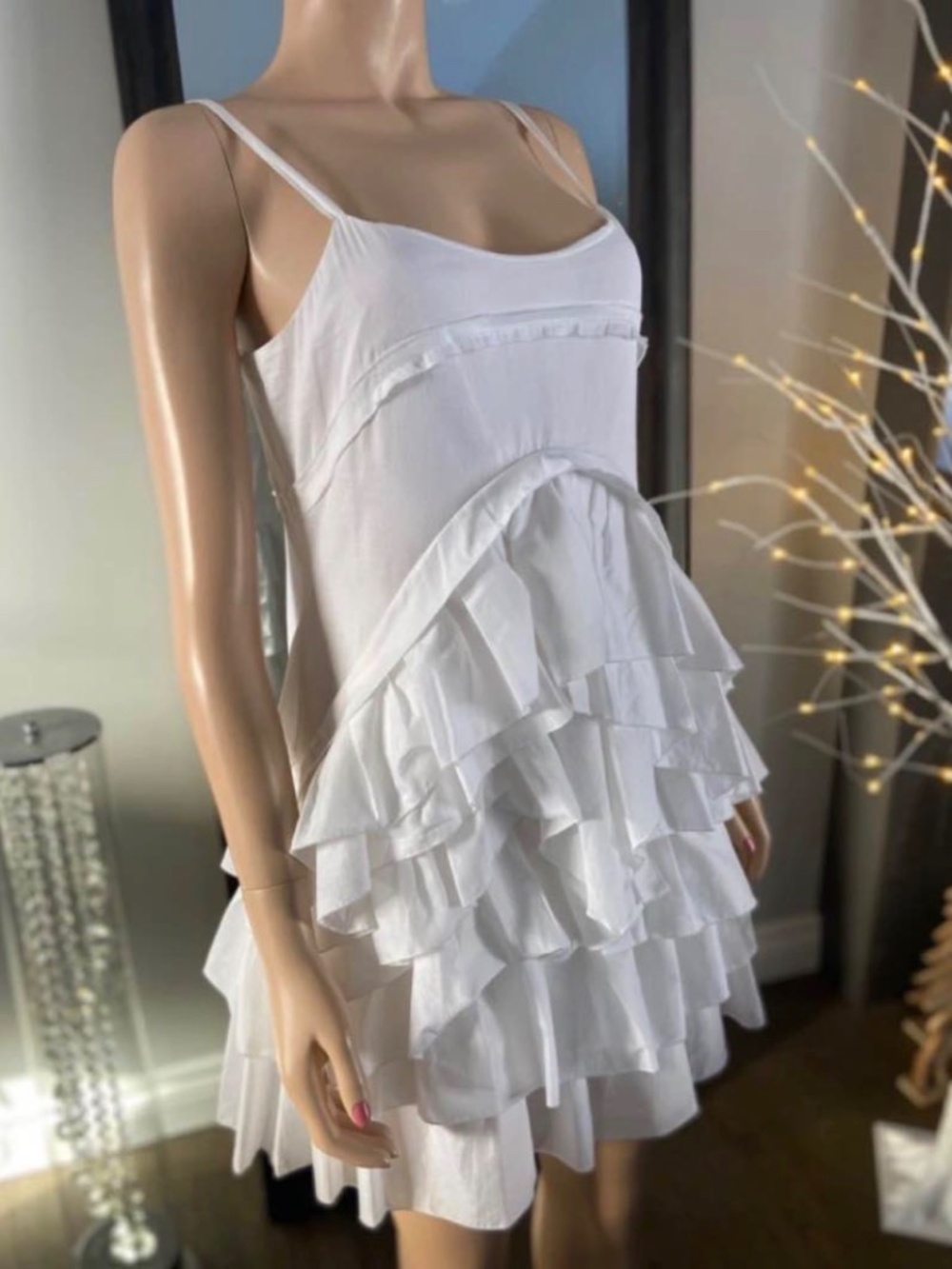 NWT: Calvin Klein White Lightweight 100% Cotton Tiered Ruffled Summer Dress 6 - Picture 7 of 12